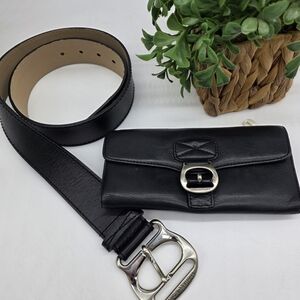 Michael Kors NEW Black Leather Belt 32"- 35" and Preloved Trifold Wallet Set MED